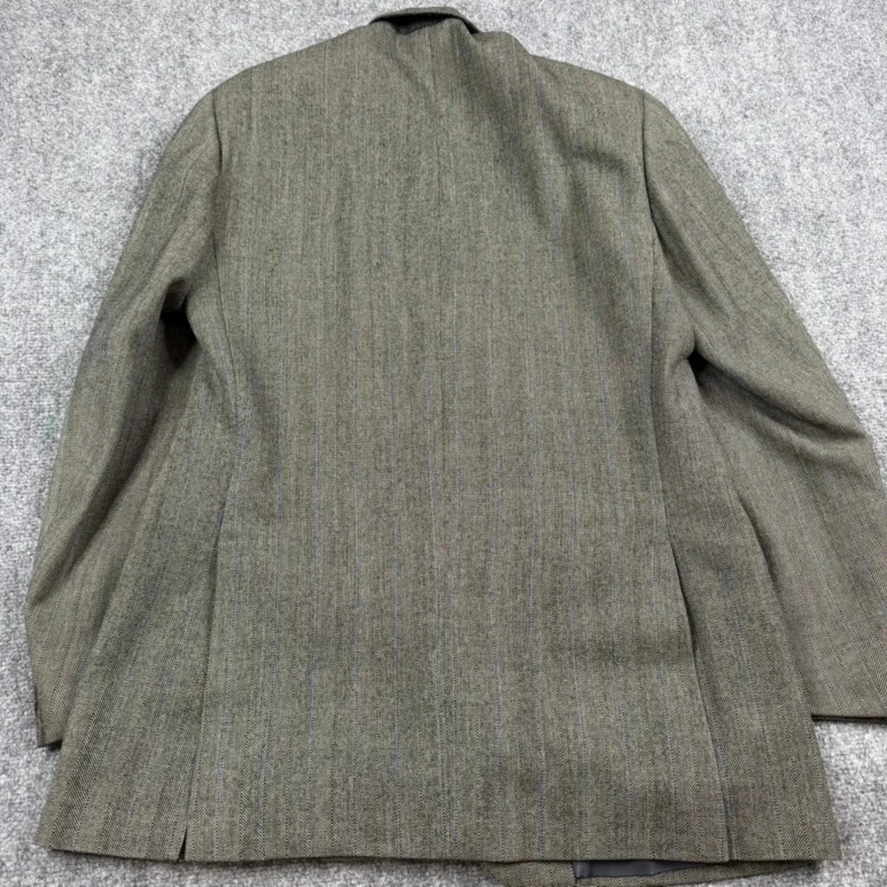Vtg Polo Ralph Lauren Blazer Mens 44R Olive Herringbone Pinstripe USA Wool FLAW